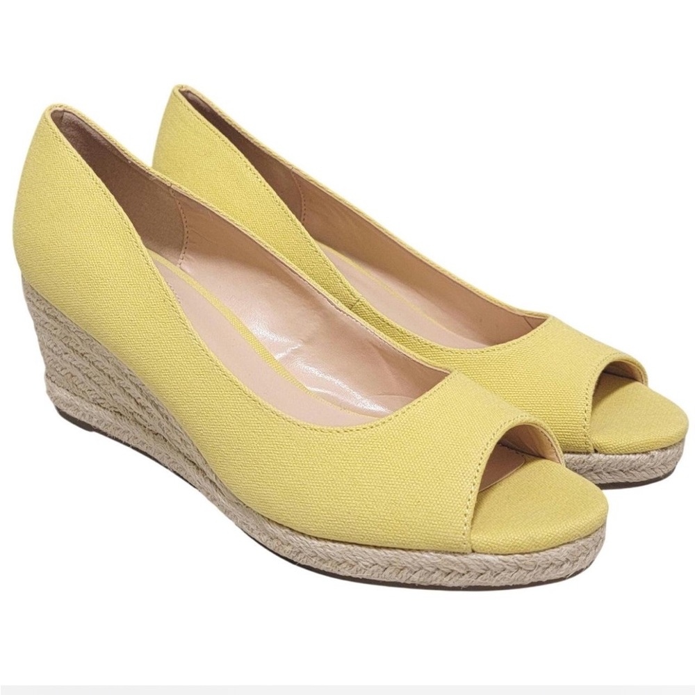 Bandolino Yellow Peep-Toe Espadrille Wedge Heels